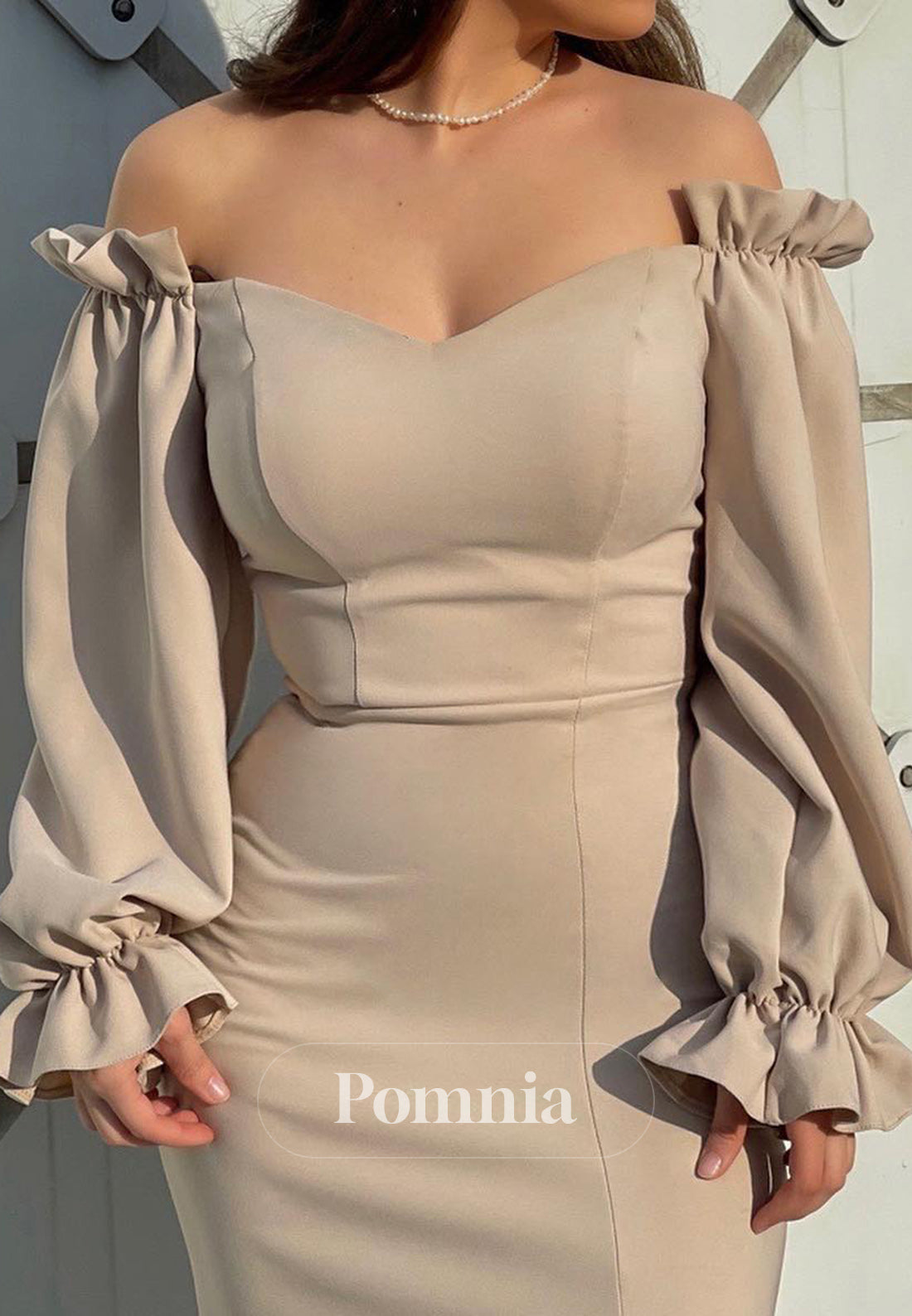 Long Sleeves Sweetheart Corset Slit Semi Formal Dress