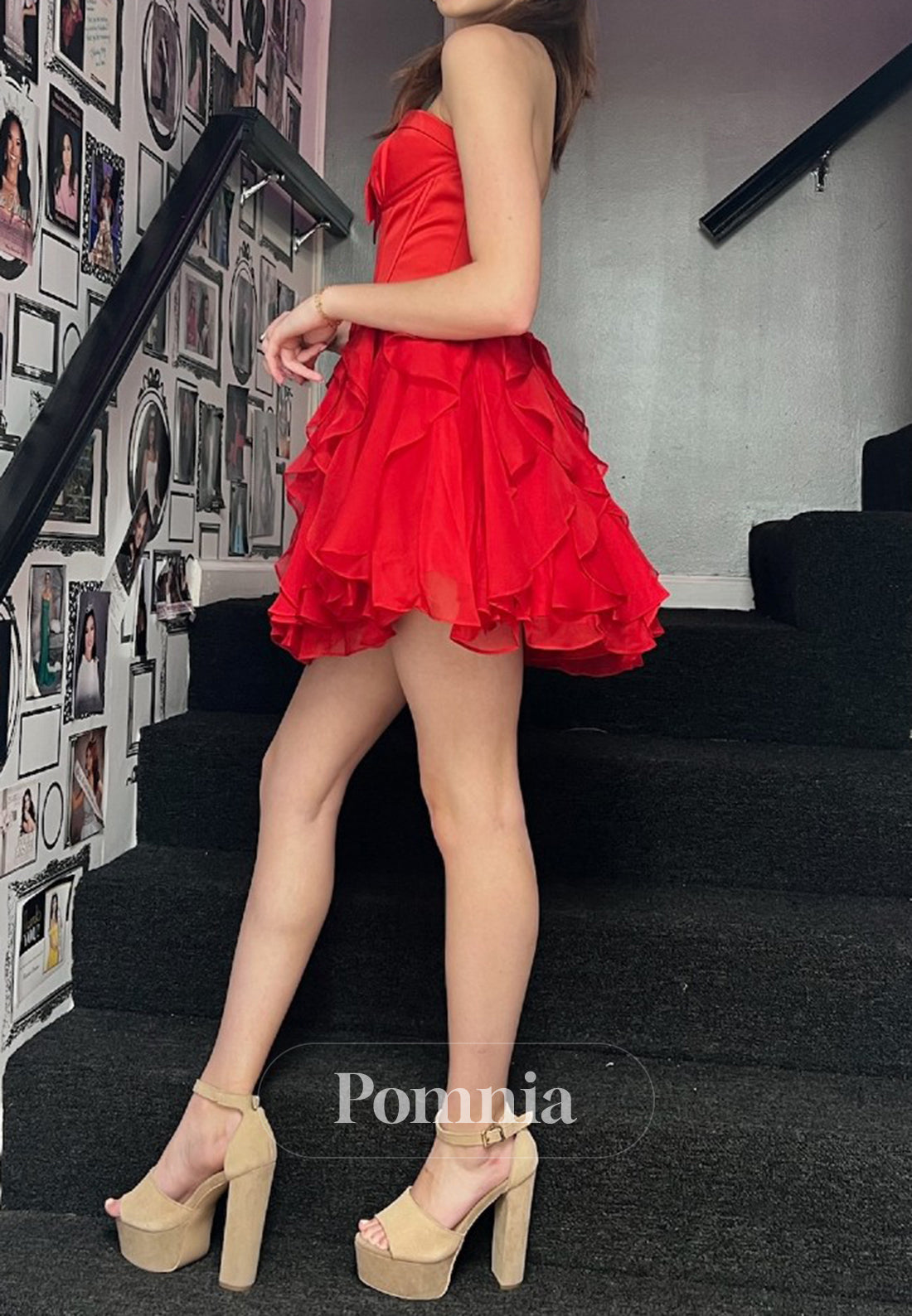 Red Sleeveless Strapless Ruffles A-Line Homecoming Dress