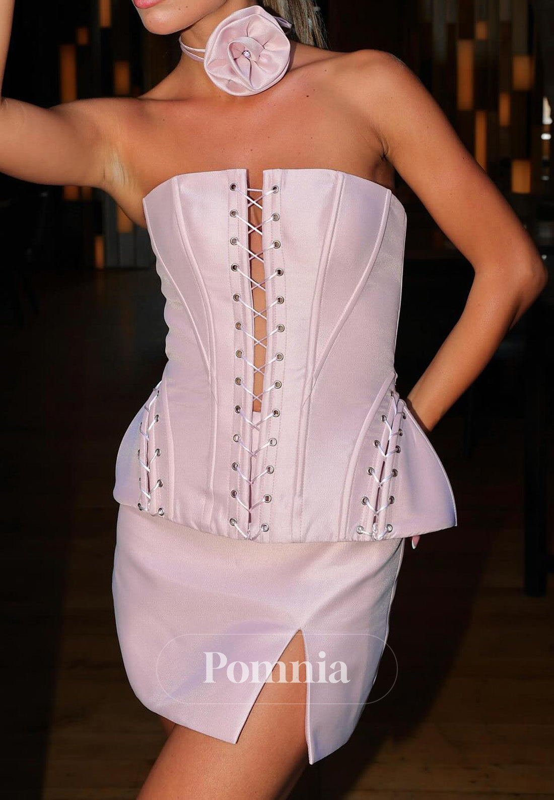 Blushing Pink Sleeveless Strapless Mini Homecoming Dress