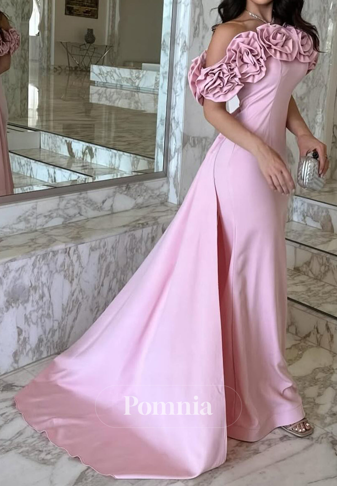 Blushing Pink Sleeveless Strapless Ruched Evening Dress