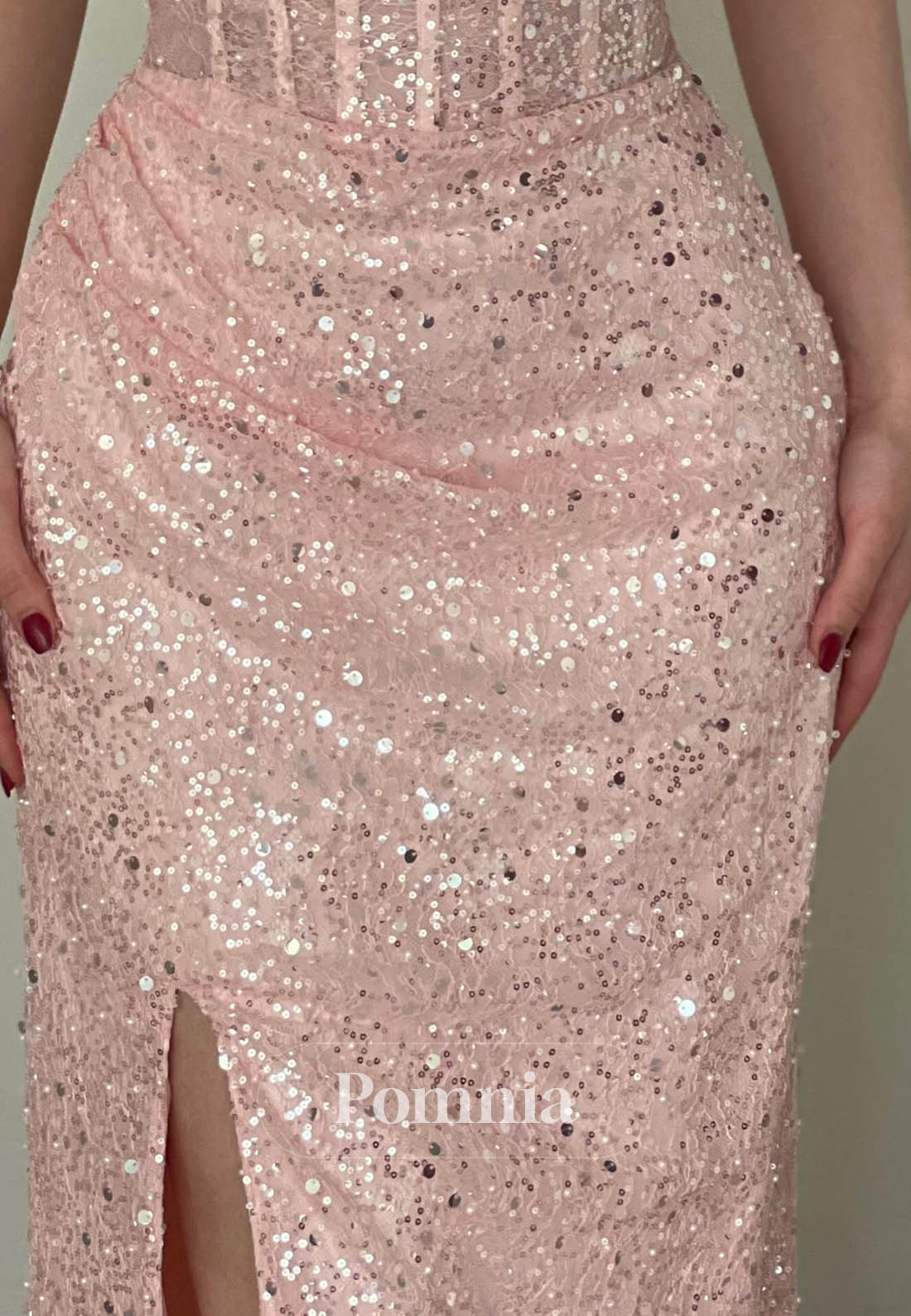 Blushing Pink Halter Sleeveless Strapless Slit Prom Dress