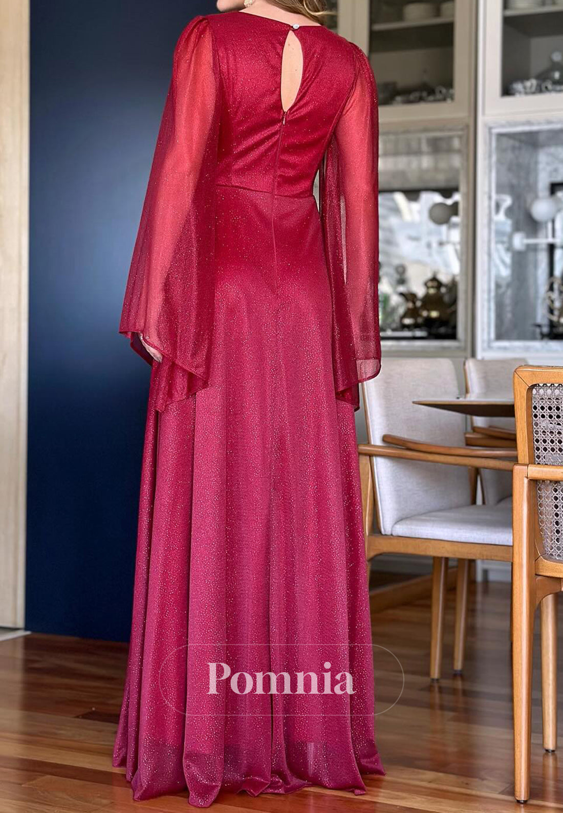 Burgundy Cap Sleeves V-Neck Corset Mother of the Bride Dress