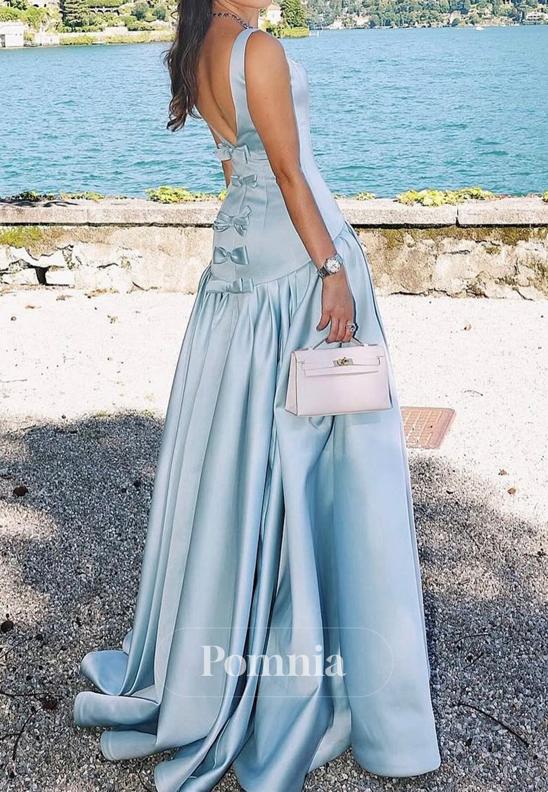 Sky Blue Spaghetti Straps Scoop A-Line Evening Dress