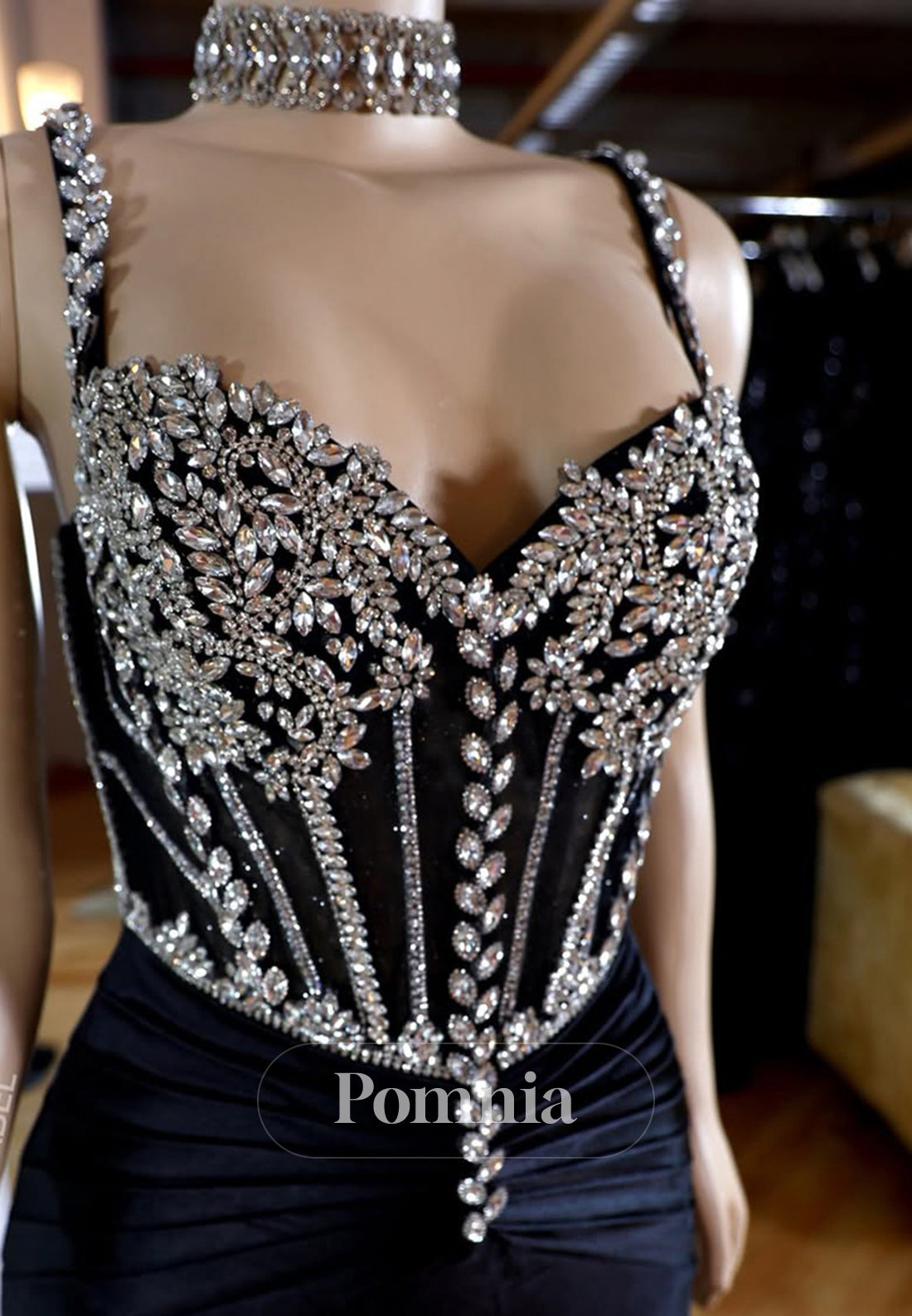 Spaghetti Straps Sweetheart Prom Dress with Beads Ruched Evening Party Dress