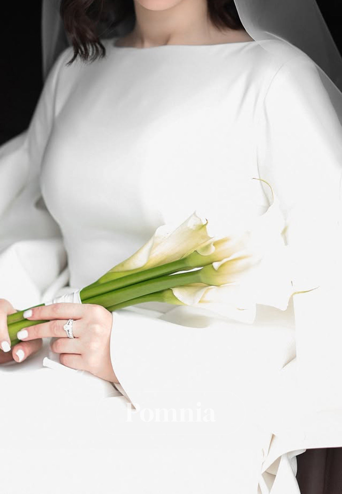 A-Line Long Sleeves Scoop Empire-Waist Satin Wedding Dress