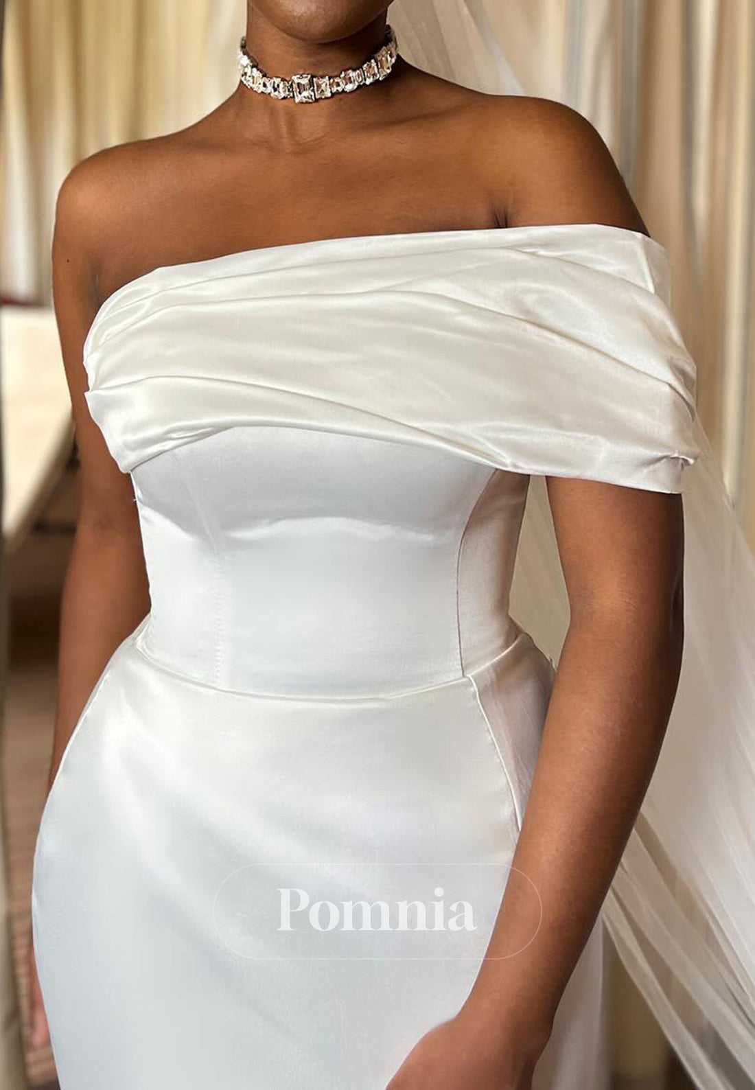 One Shoulder Sleeveless Floor-Length Satin Wedding Dress