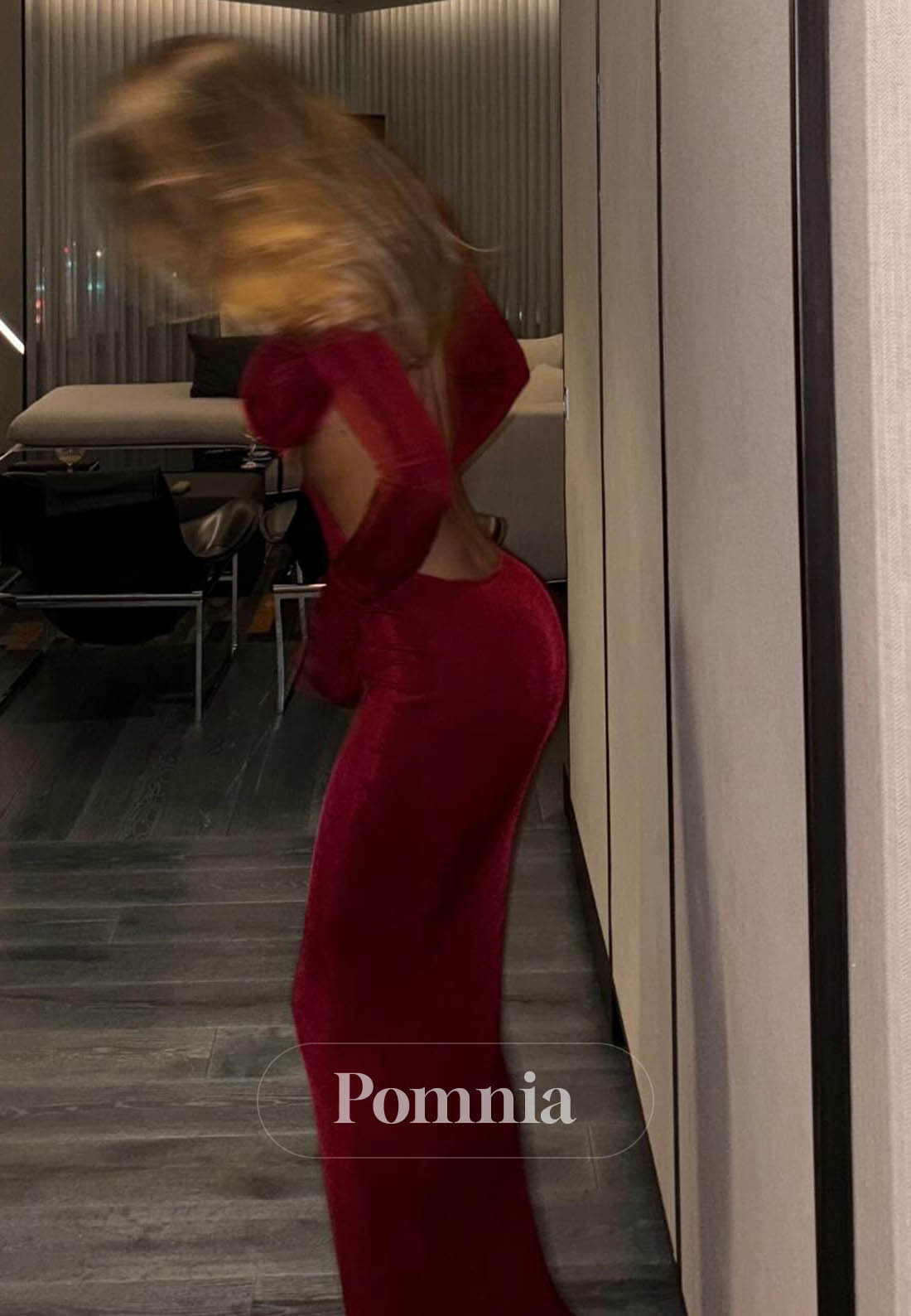 Burgundy Long Sleeves Corset Velvet Evening Dress