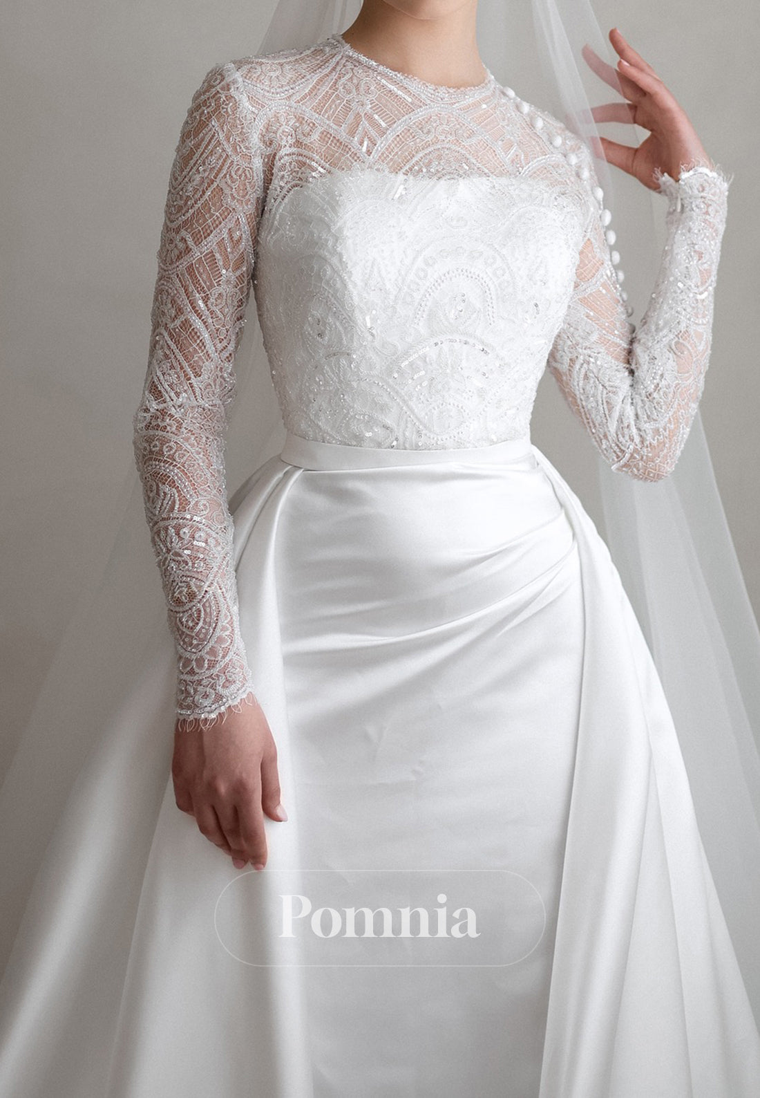 Elegant Long Sleeves Scoop Empire-Waist Corset Wedding Dress