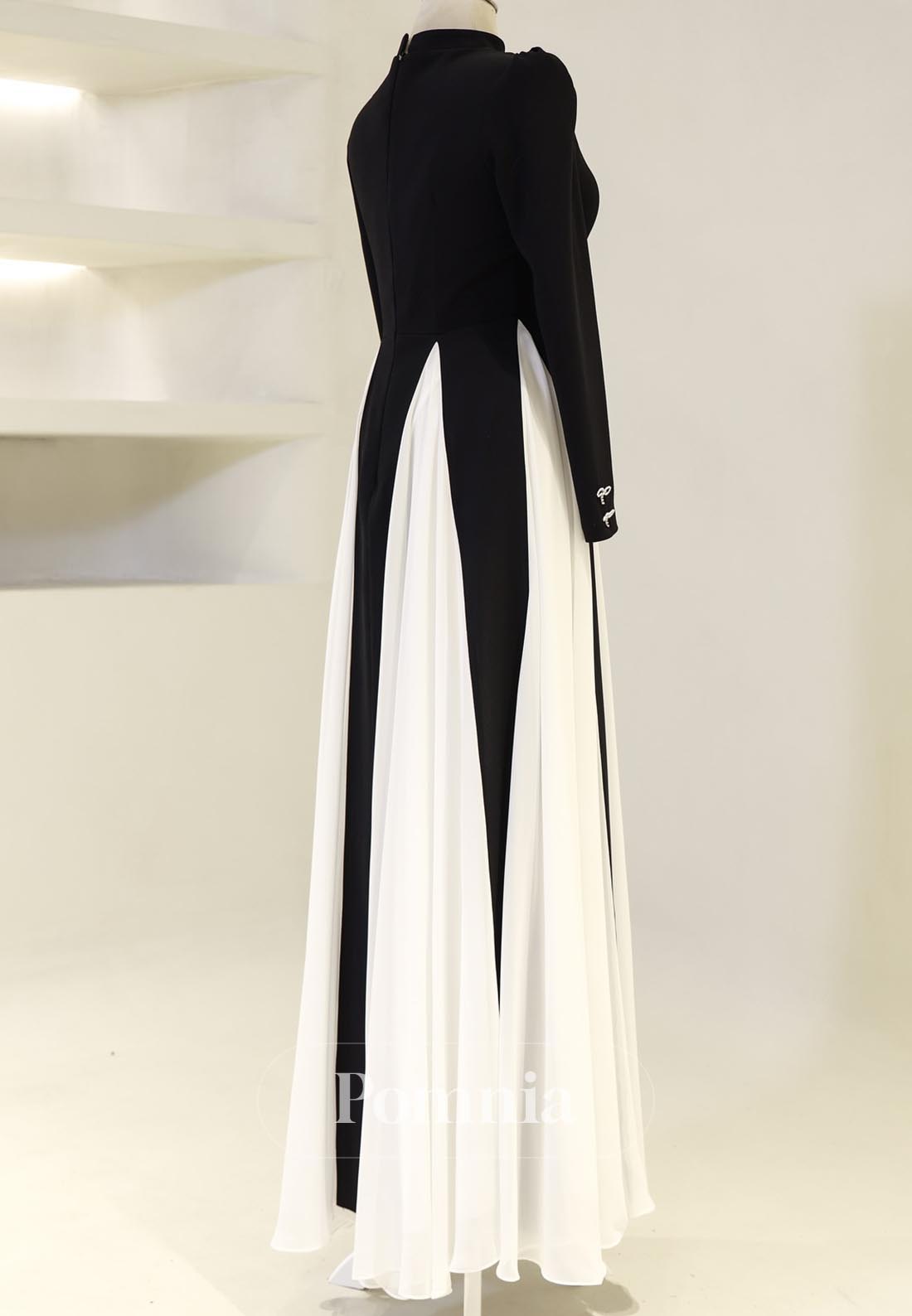 Black A-Line High Neck Long Sleeves Corset Evening Dress