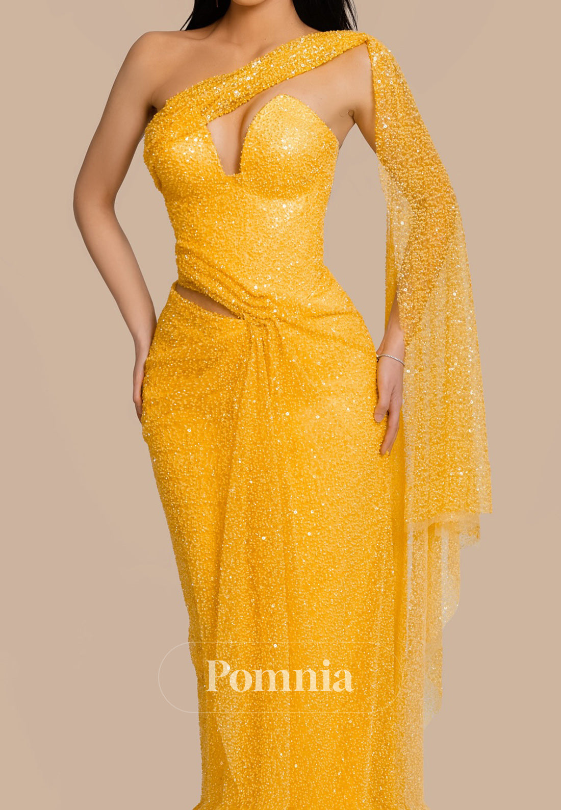 Daffodil One Shoulder Corset Sequins Evening Dress