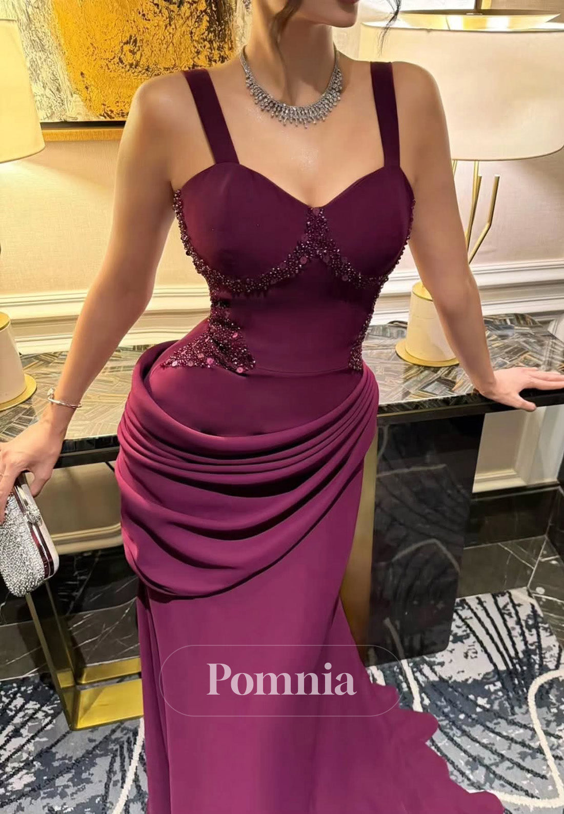 Raspberry Spaghetti Straps Scoop Ruched A-Line Evening Dress