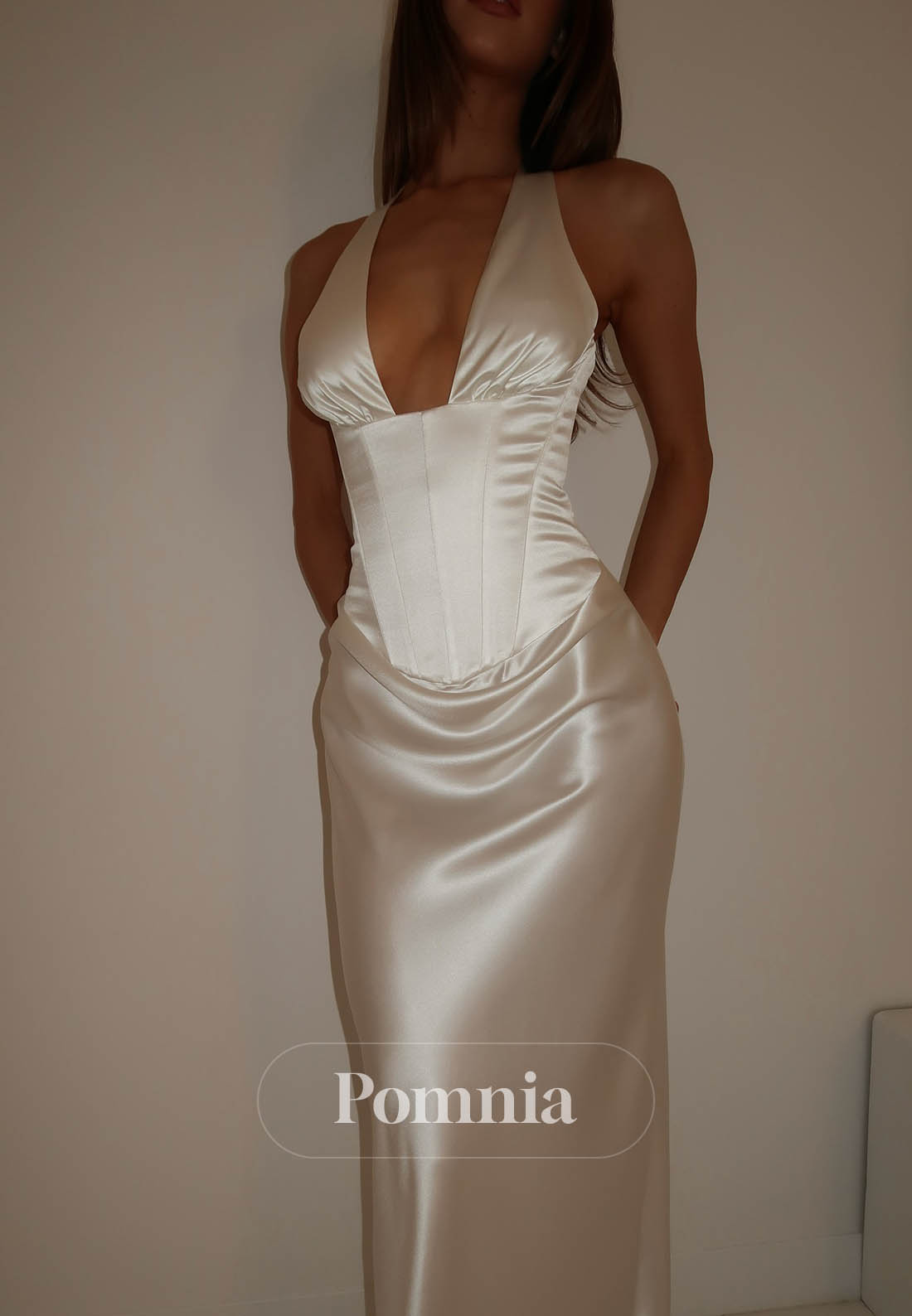 Simple Spaghetti Straps V-Neck Sheath Ruched Wedding Dress