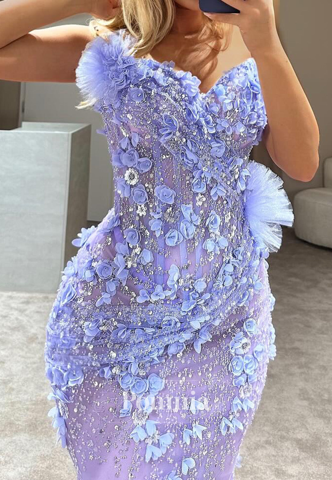 Lilac A-Line Sleeveless Floral Appliques Cape Prom Dress