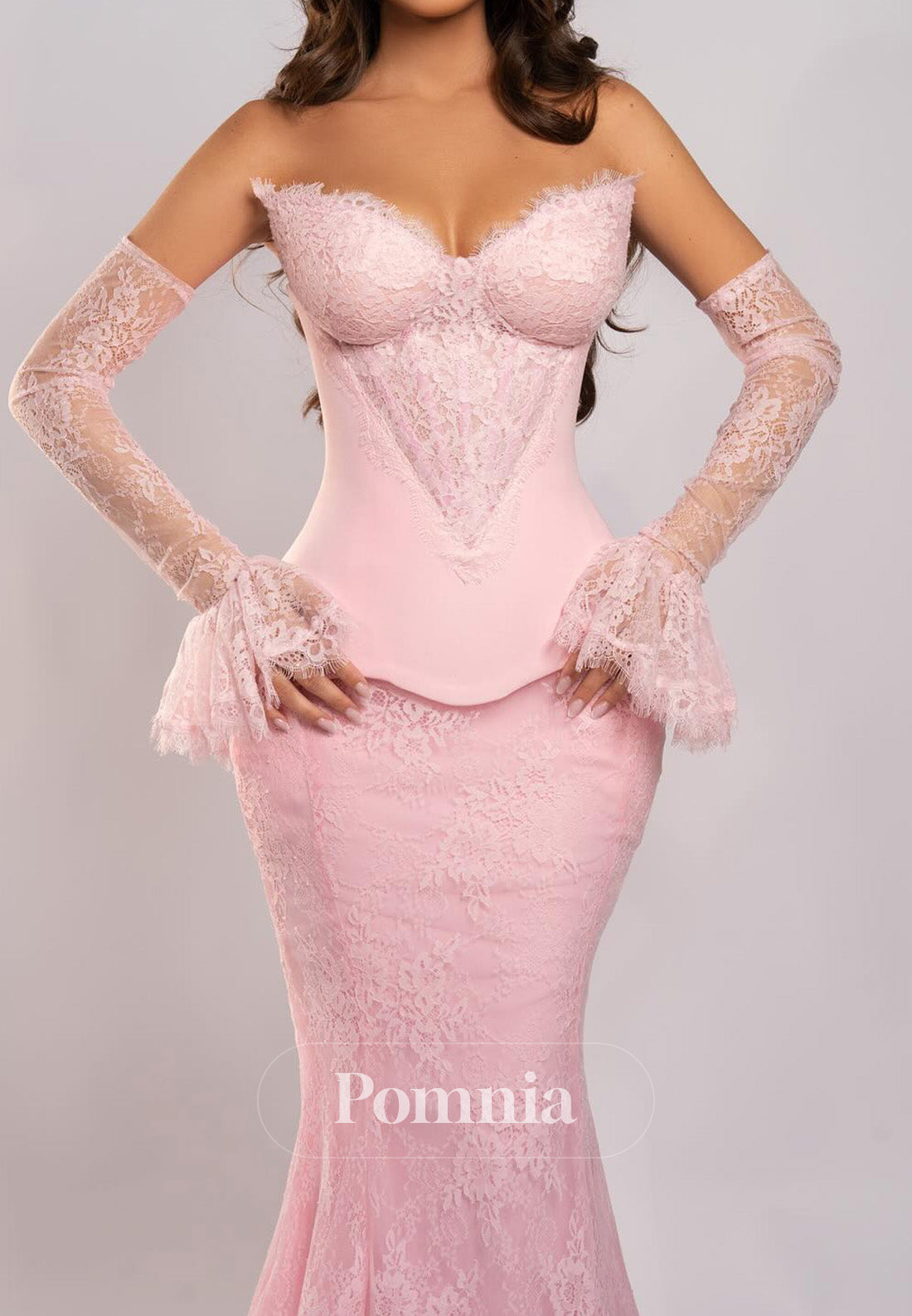 Blushing Pink Long Sleeves Sweetheart Mermaid Prom Dress