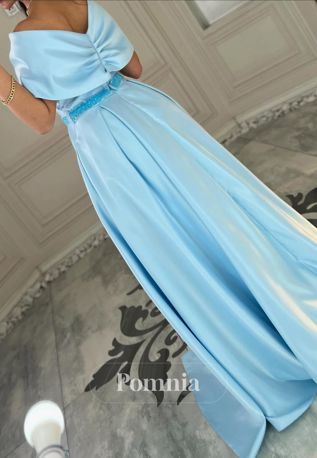 A-Line Cap Sleeves Empire-Waist Sequins Evening Dress
