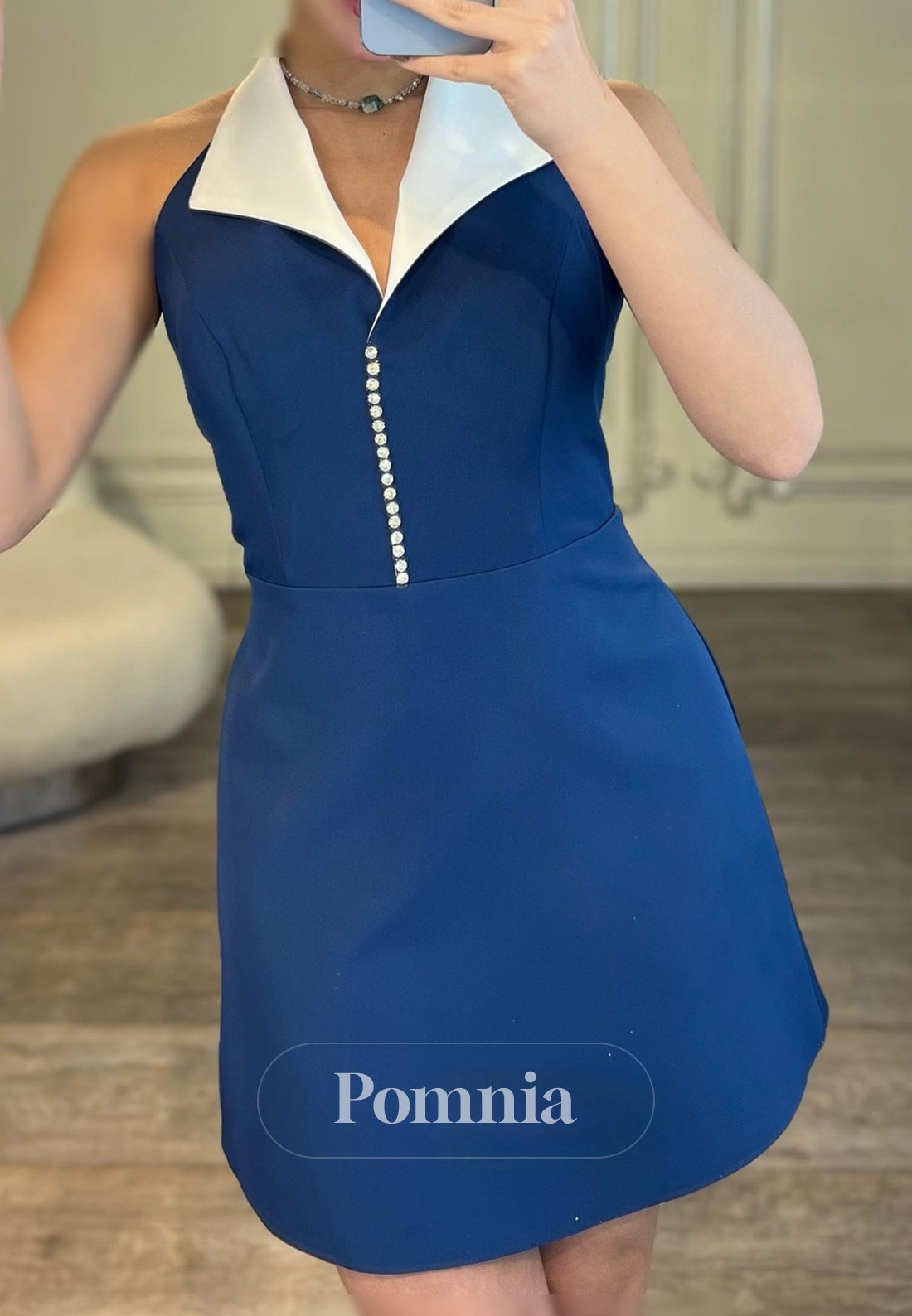 Simple A-Line Suit Collar Satin Party Dress