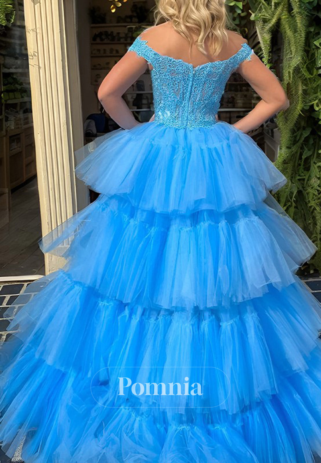 A-Line Princess Tulle Appliques Off-Shoulder Sleeveless Prom Dress