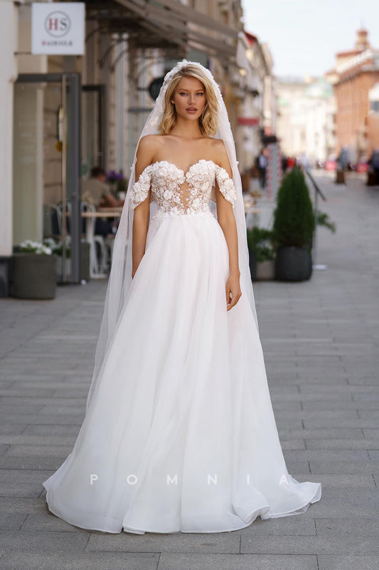 P3134 - A-Line Strapless Lace Appliques Cap Sleeves Empire-Waist Bohemian Wedding Dress