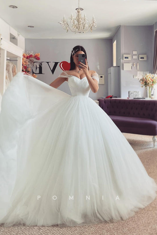 P3149 - Elegant Strapless Sweetheart A-Line Empire-Waist Tulle Beach Wedding Dress