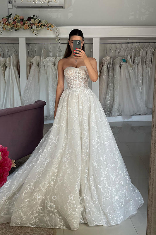 P3153 - Off Shoulder A-Line Lace Appliques Sweetheart Empire-Waist Boho Wedding Gown