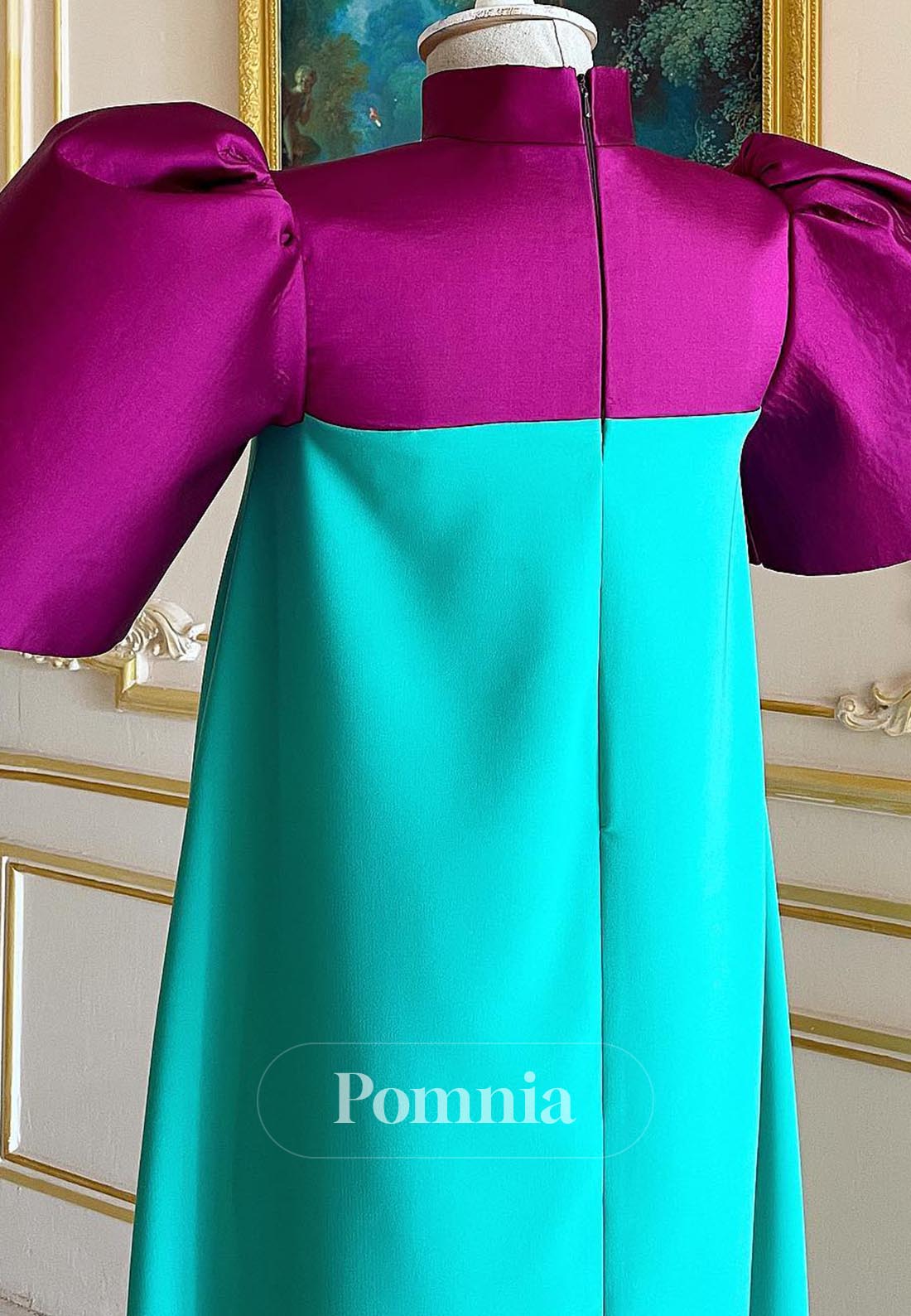 Simple Short Sleeves High Neck Empire-Waist Evening Dress