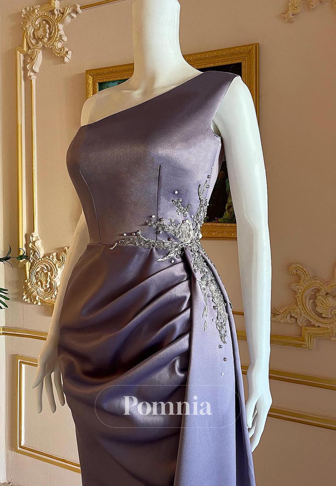 Lavender One Shoulder Ruched Sheath Evening Dress