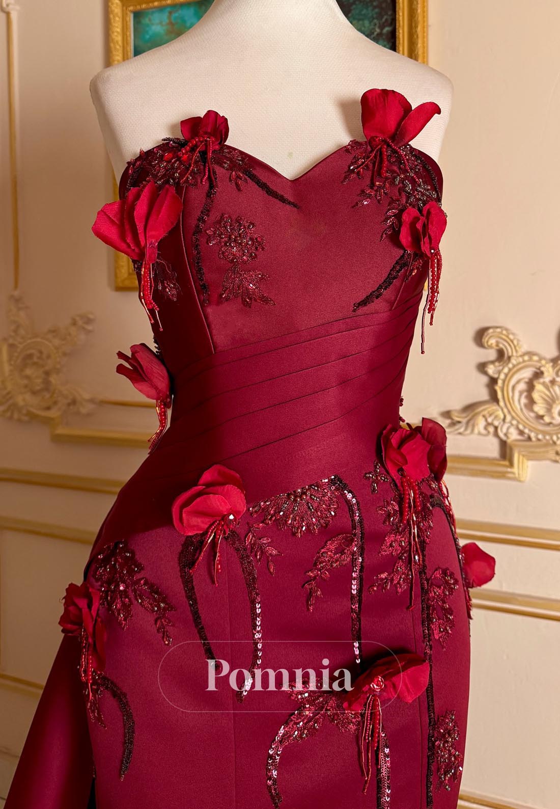 Mermaid Sleeveless Strapless Floral Appliques Evening Dress