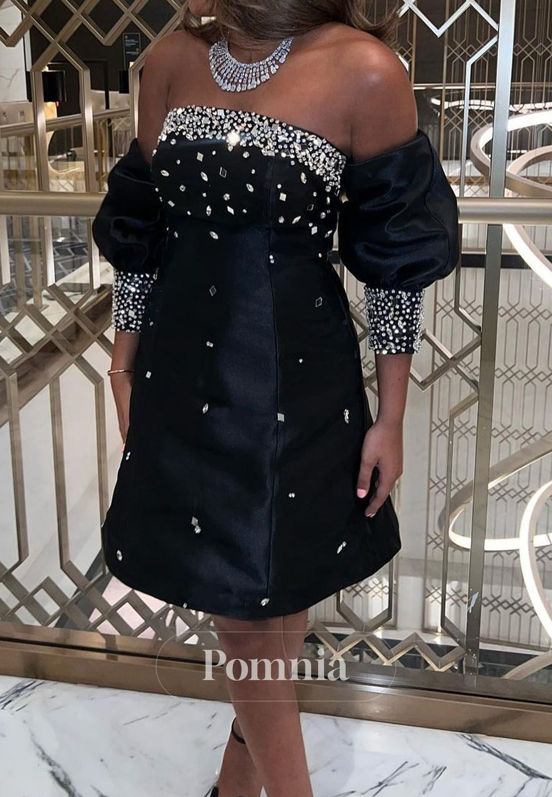 Black A-Line Strapless Sleeveless Beads Homecoming Dress