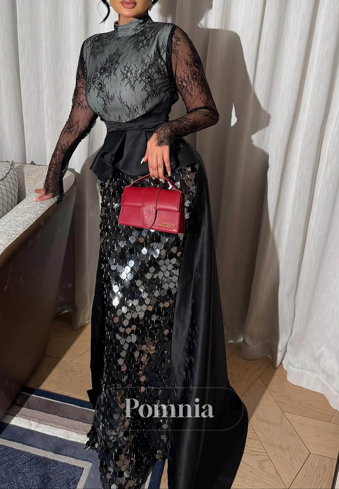 Long Sleeves Scoop Corset Lace Mermaid Evening Dress