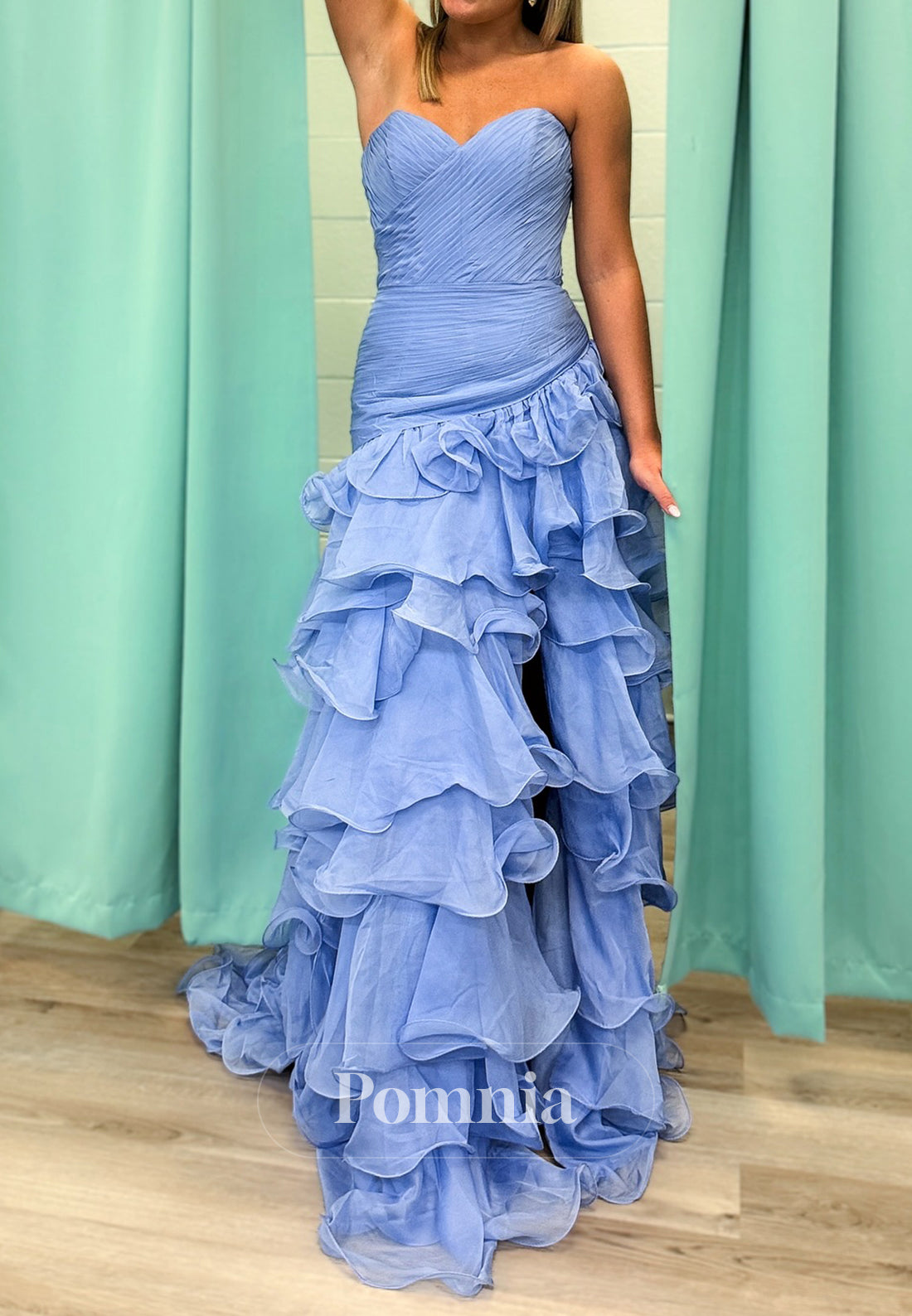 A-Line Sleeveless Strapless Ruffles Slit Prom Dress