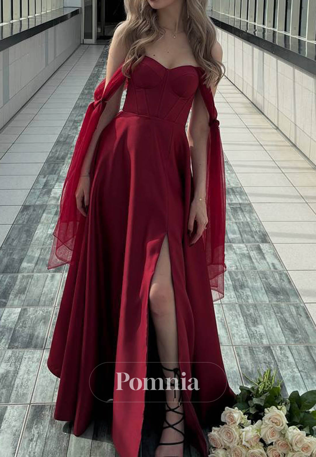 Red Sweetheart Sleeveless A-Line Empire-Waist Prom Dress