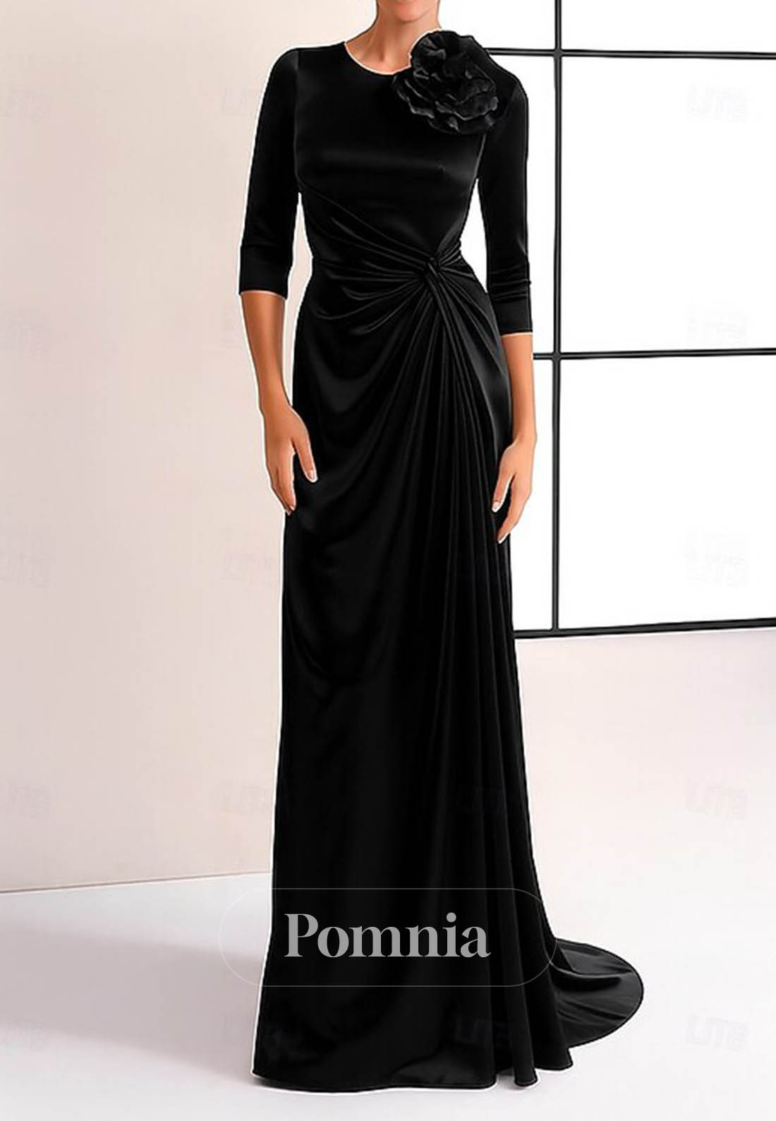 Velvet Long Sleeves Scoop Ruched Evening Dress