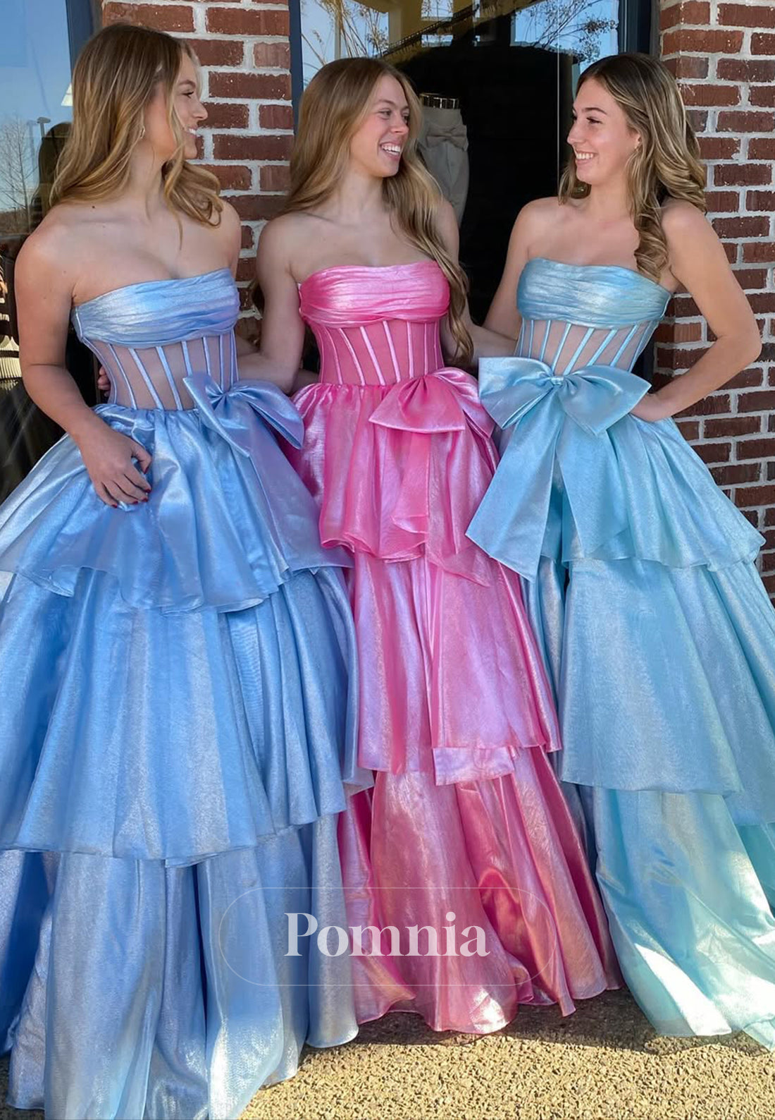 A-Line Sleeveless Strapless Corset Tulle with Ruffles Evening Party Dress