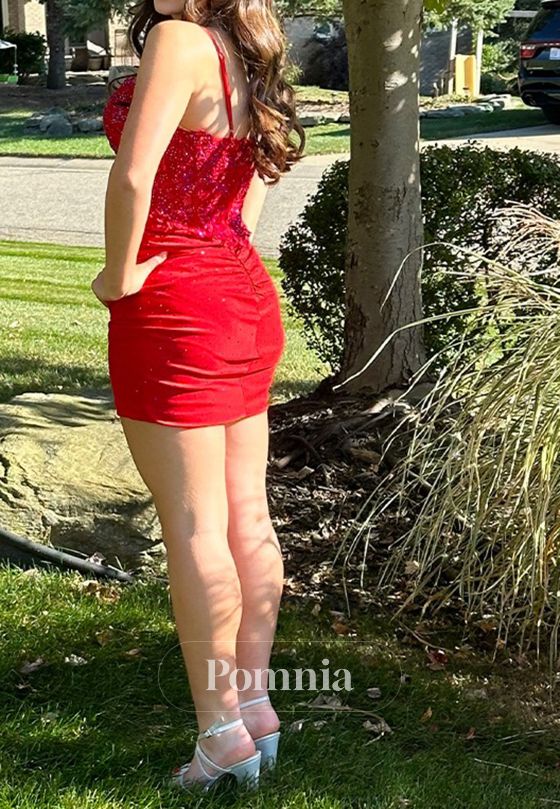 Red Spaghetti Straps Sweetheart Ruched Mini Homecoming Dress