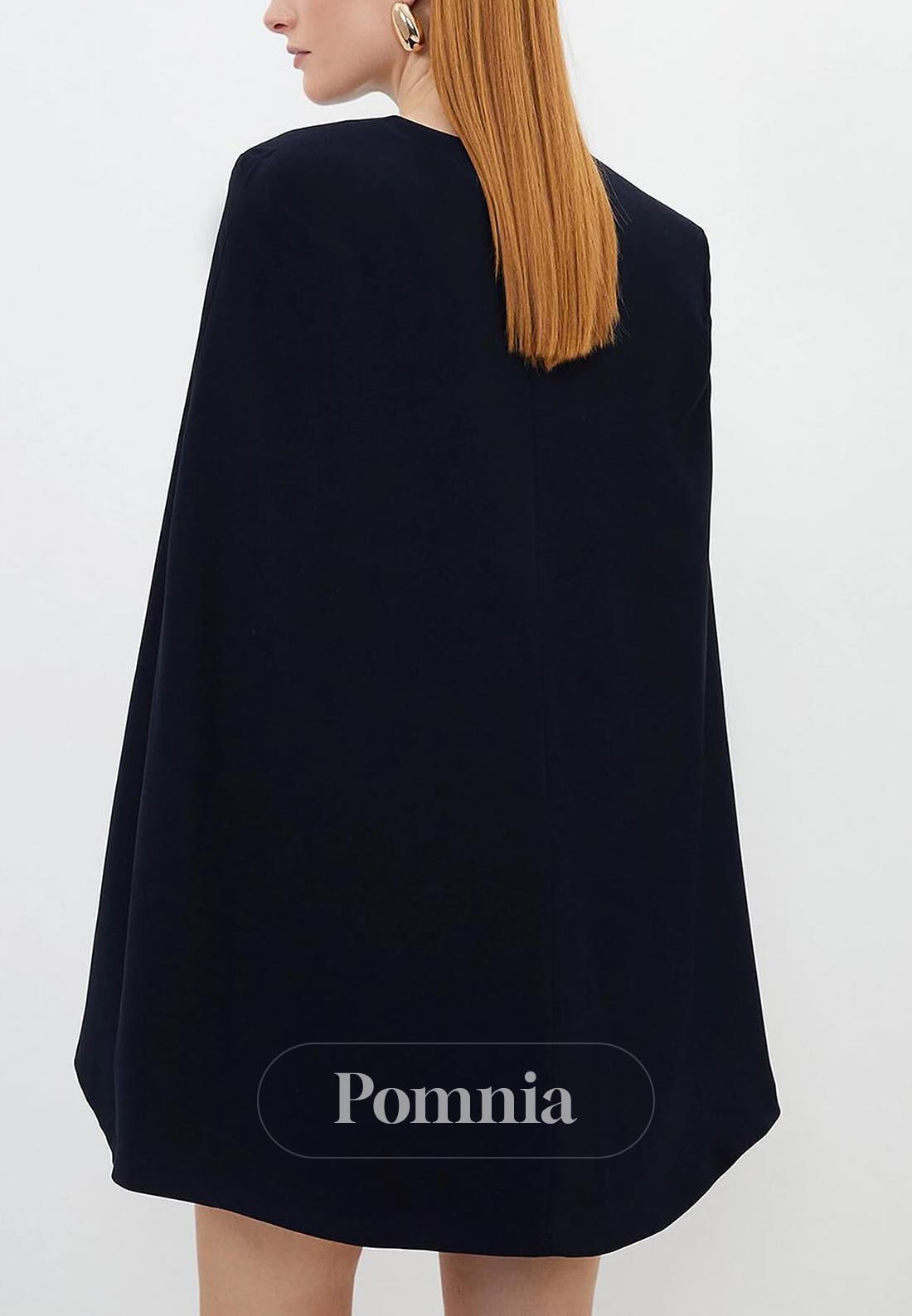 Simple A-Line Scoop Cape Short Satin Semi Formal Dress