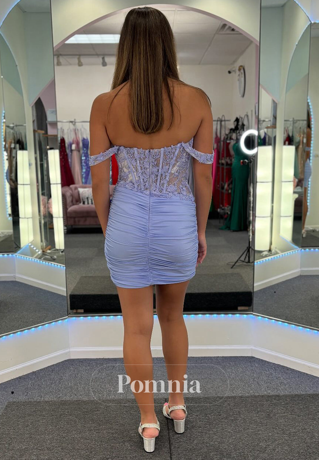 Lilac Spaghetti Straps Sweetheart Corset Tulle Homecoming Dress