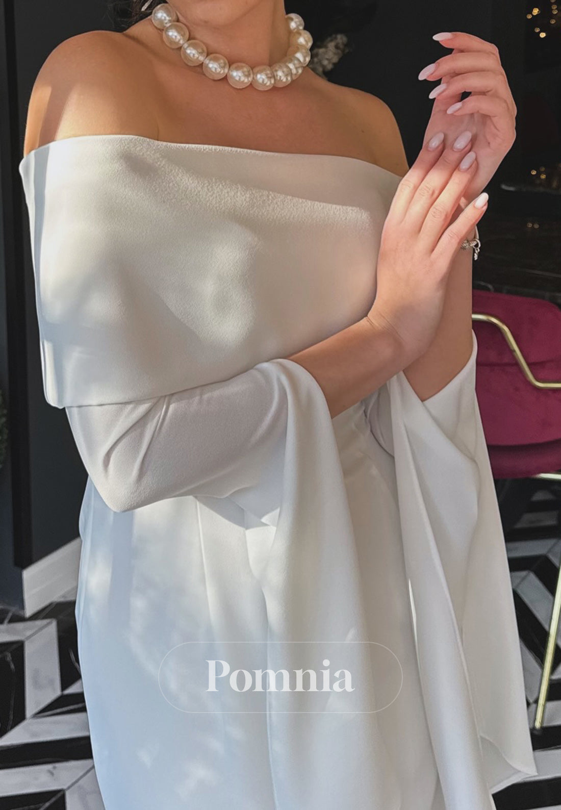 Sheath Off-Shoulder Long Sleeves Civil Wedding