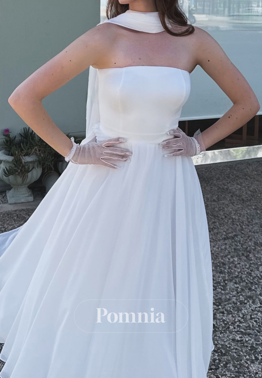 A-Line Strapless Sleeveless Satin Civil Wedding