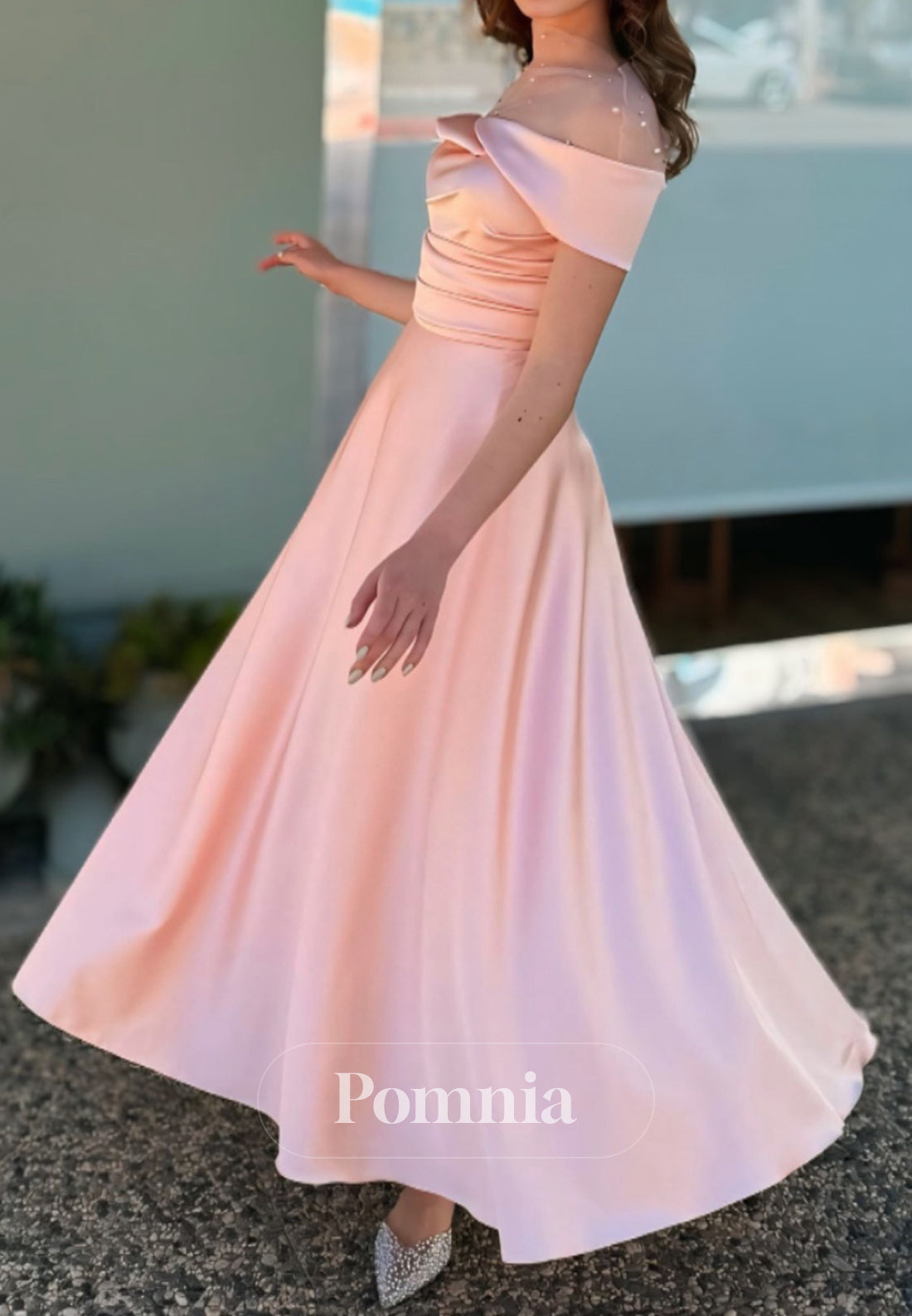 Simple Off-Shoulder Empire-Waist Civil Wedding Dress