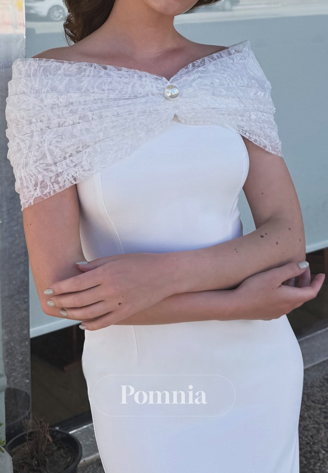 Long Sleeves Sweetheart Ruched Sheath Civil Wedding Dress