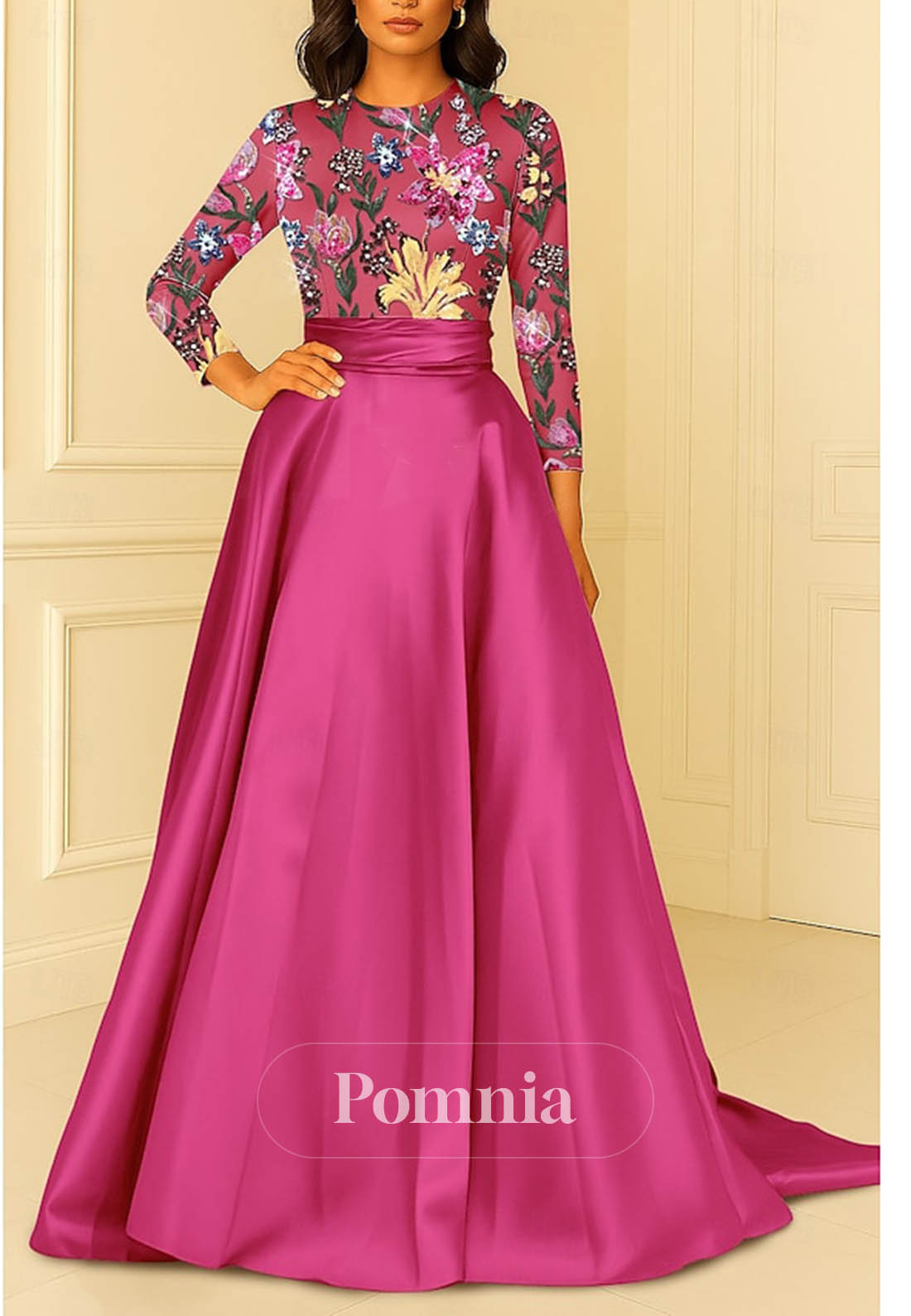 Elegant Long Sleeves Scoop Empire-Waist Evening Dress