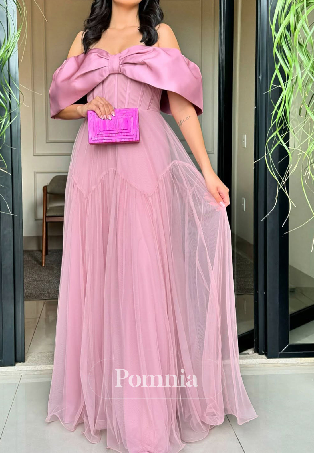 A-Line Off-Shoulder Empire-Waist Lace Evening Dress