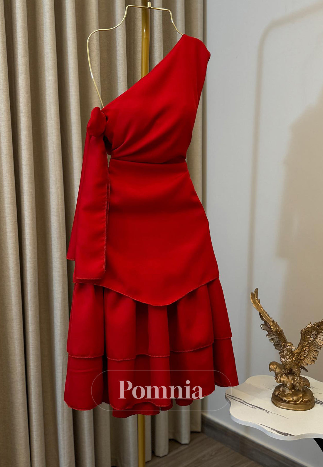 Red One Shoulder Sleeveless A-Line Homecoming Dress