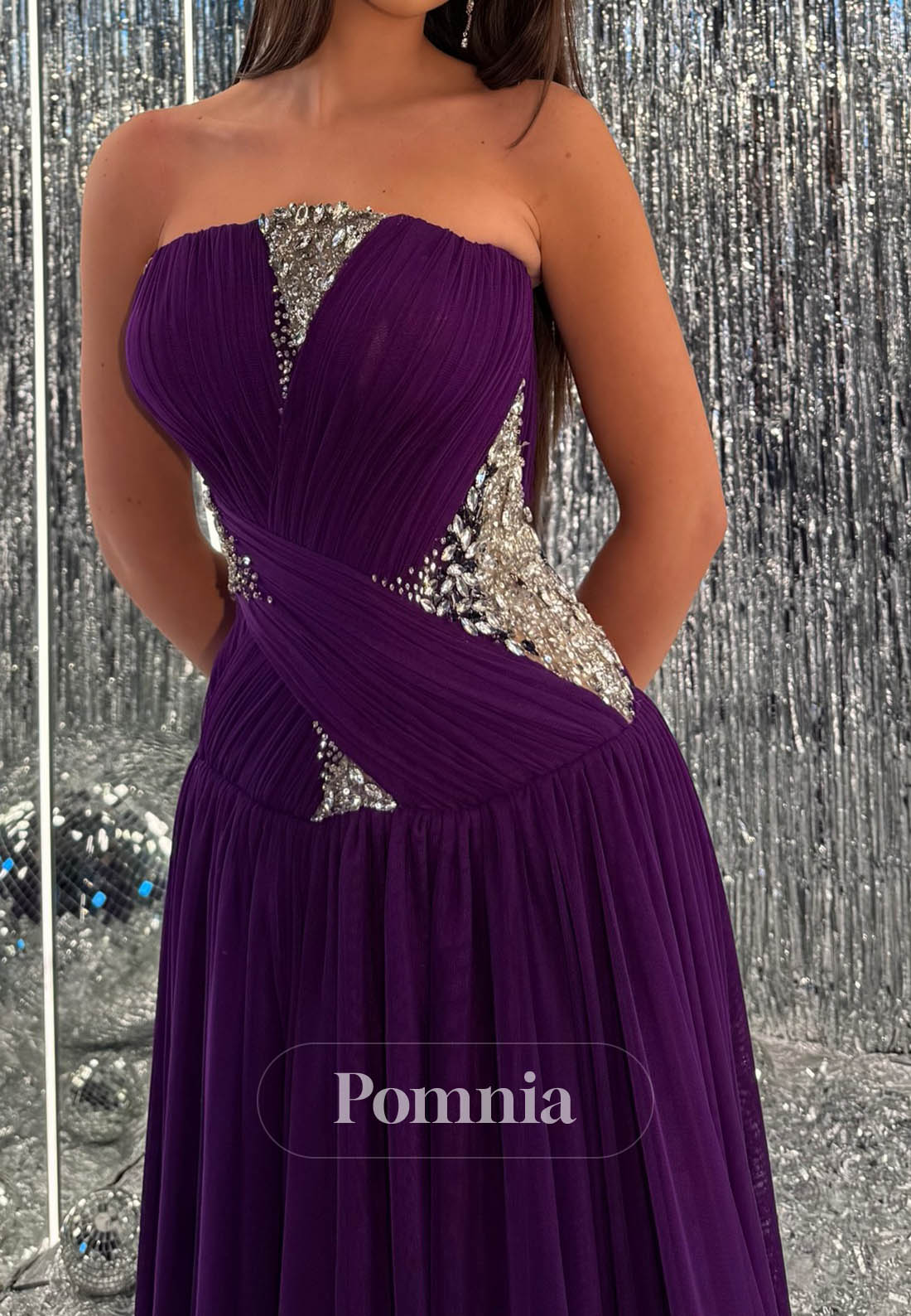 Orchid Sleeveless Strapless Lace Prom Dress