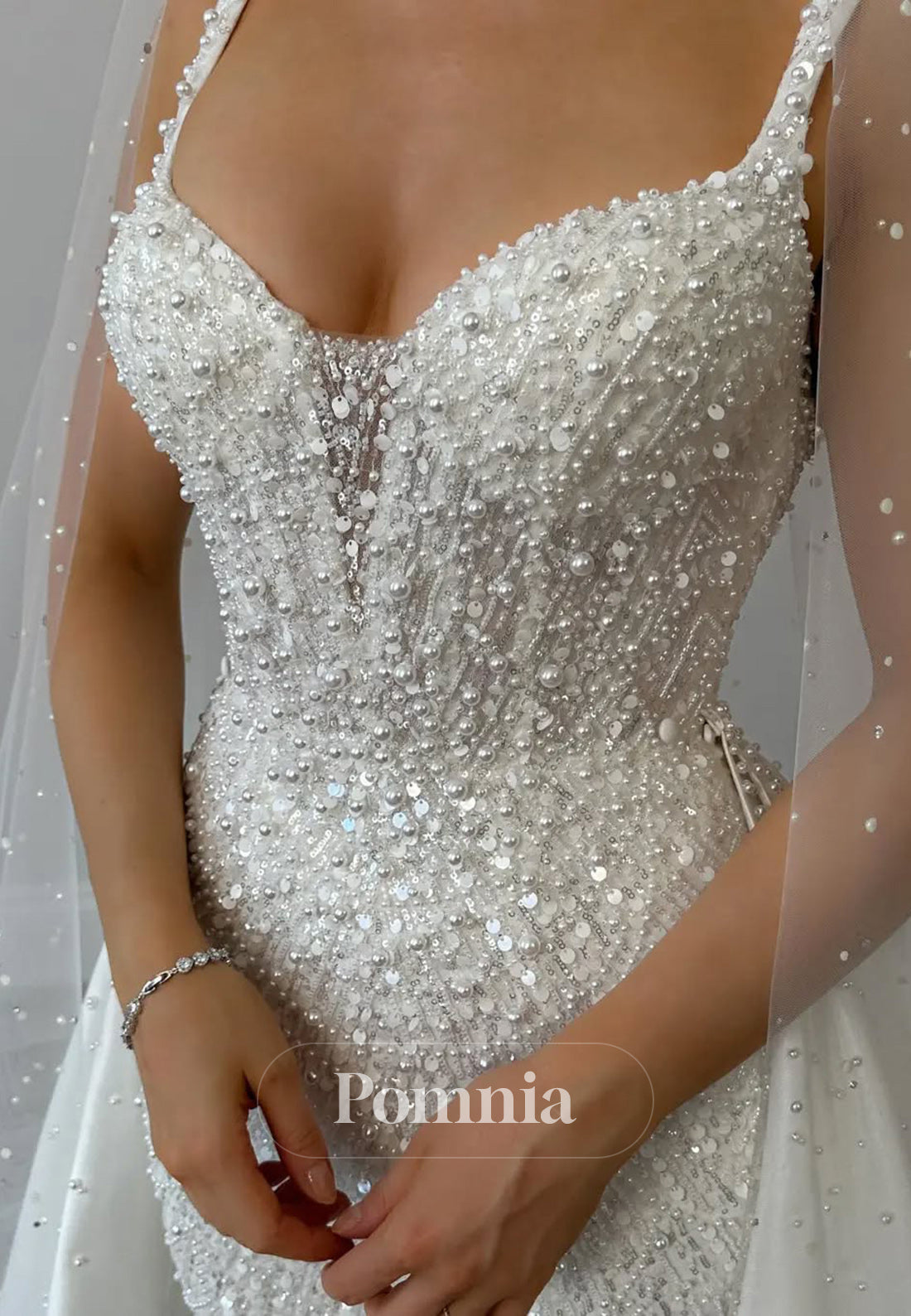 Charming Spaghetti Straps Sweetheart Sequins Sheath Wedding Dress