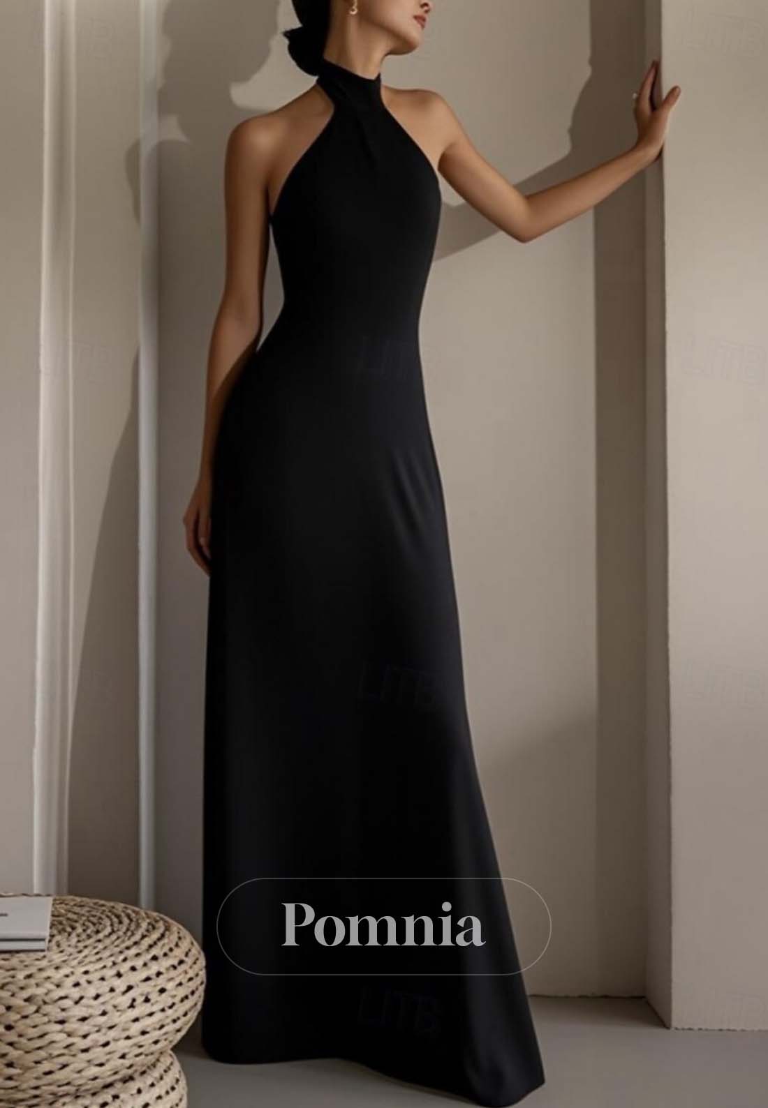 Sheath Halter Sleeveless Backless Floor-Length Evening Dress