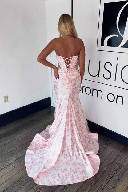 Cute Mermaid Sweetheart Keyhole Floral Prom Dress