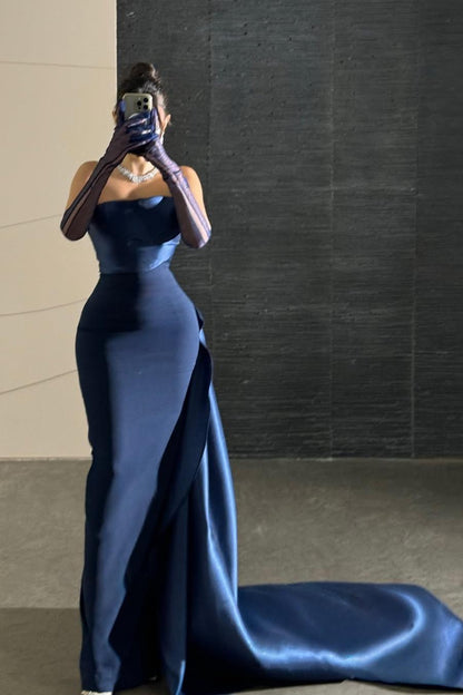 Strapless Sleeveless Long Mermaid Prom Dress With Pleated Gloves