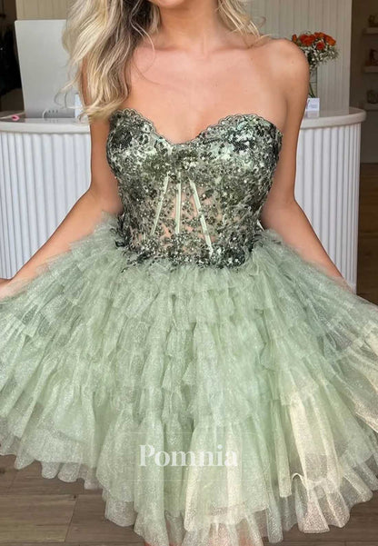 Charming A-Line Strapless Sleeveless Sequins Homecoming Dress