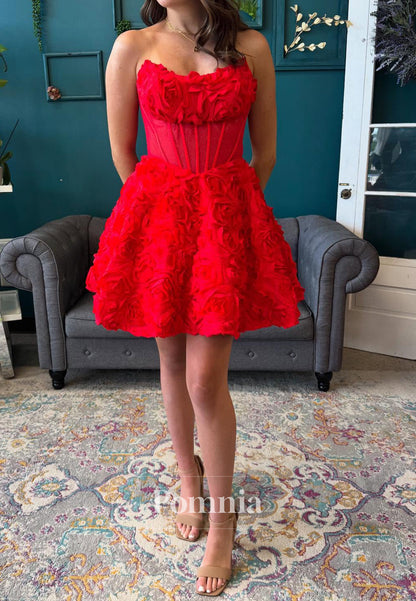 Red A-Line Strapless Sleeveless Appliques Homecoming Dress